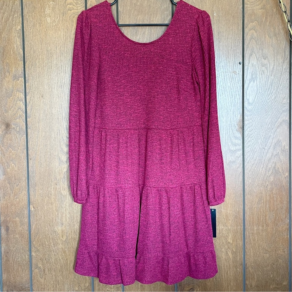 Xtraordinary Heathered Tiered Long Sleeve Sweater Dress